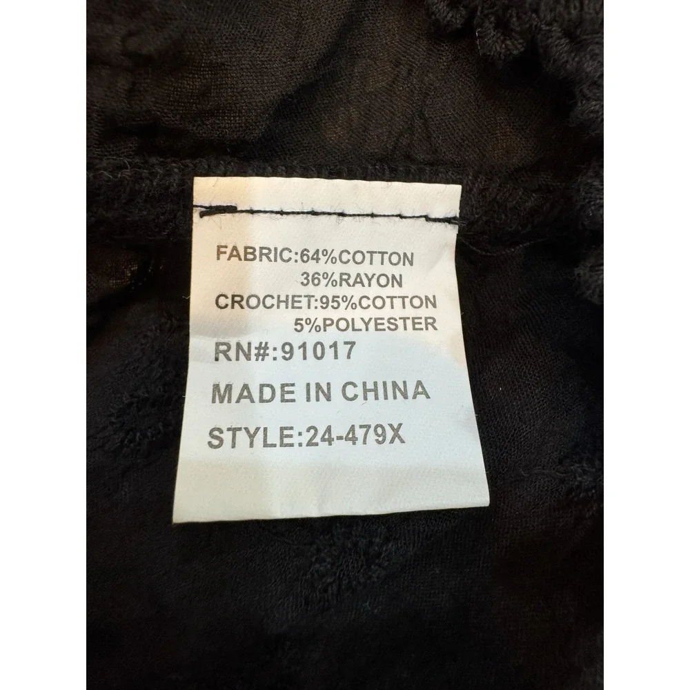 Solitaire Black Open Front Embroidered Eyelet Crochet Duster Cardigan Size 3X